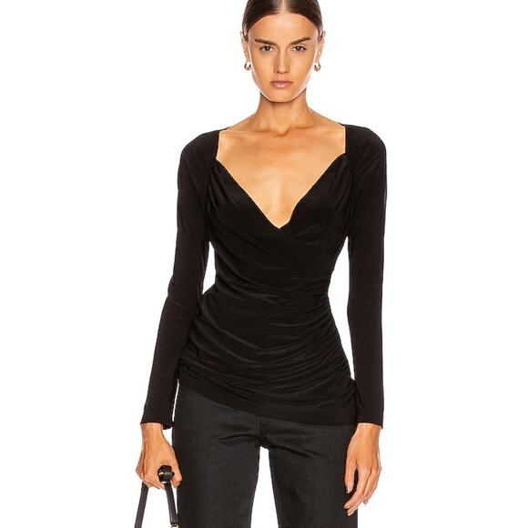 Norma Kamali Long Sleeve Sweetheart Faux Wrap Deep V Neck Blouse Medium - Picture 1 of 6